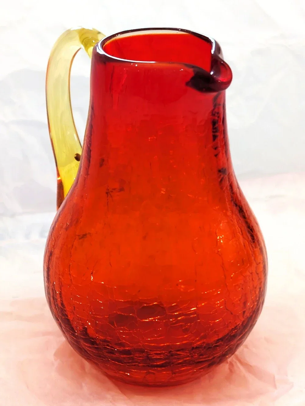 Vintage Mid-century Modern Amberina Crackle Art Glass Mini-Pitcher